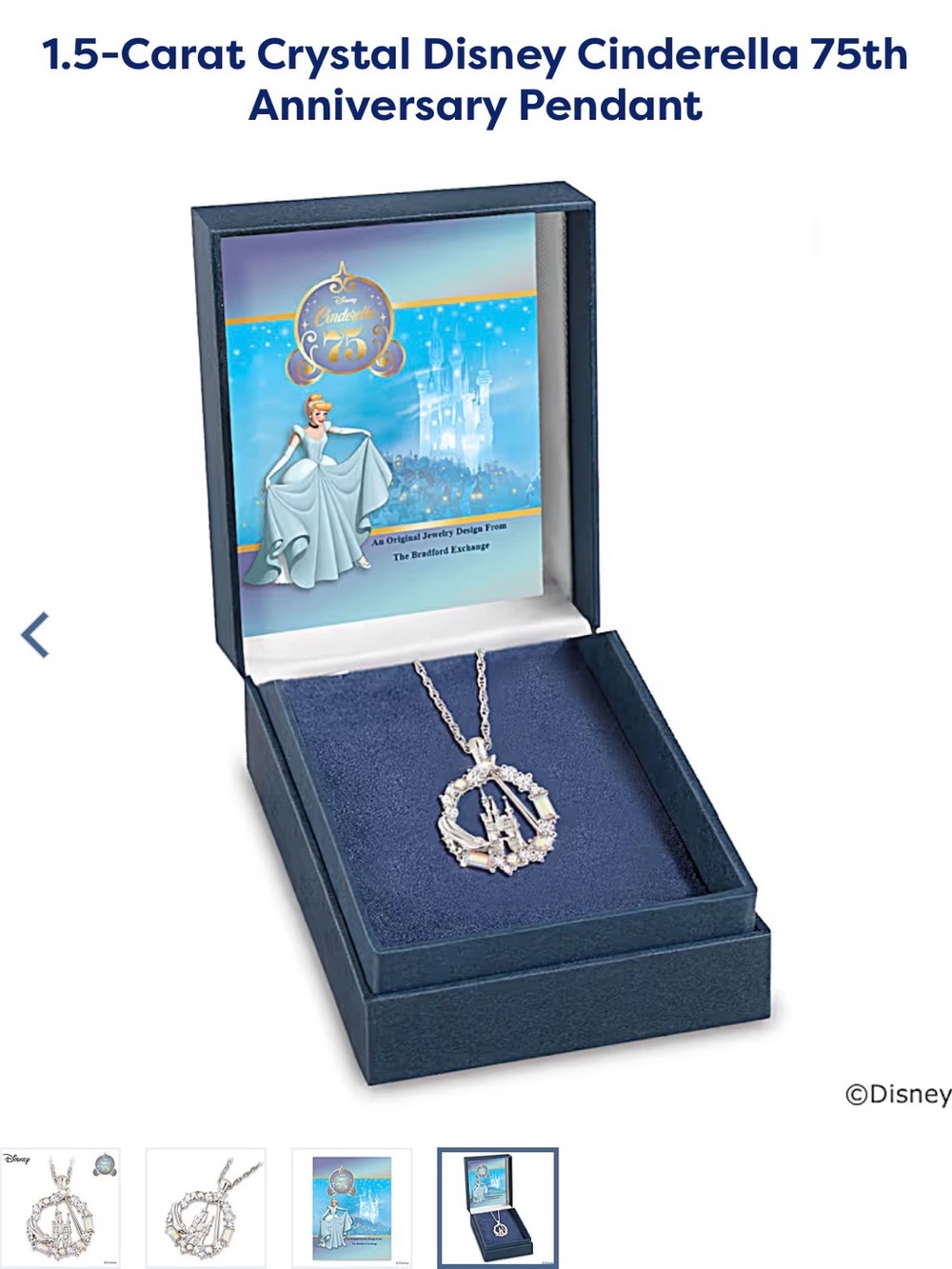 NEW NWT Disney Silver Crystal Cinderella Castle Pendant Necklace
